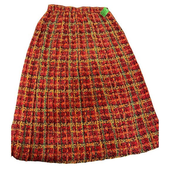 Andrea Gayle Red & Yellow Plaid Pleated Short Skirt Size 12 Polyester Fabric Wom - Picture 1 of 6